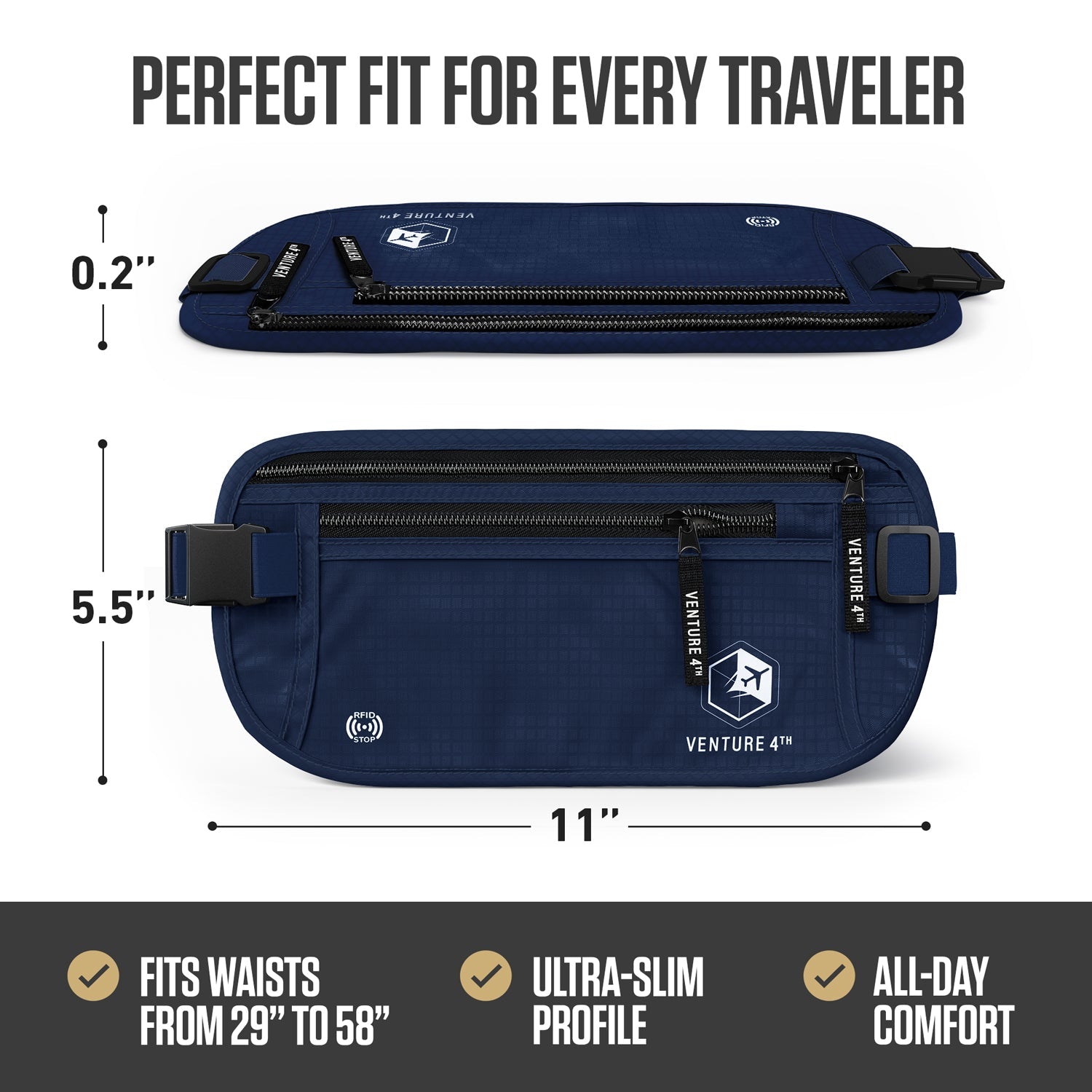 RFID Safe Money Belt — Anti-Theft Hidden Travel Wallet | Fits Up to 56" Waist | 12 Colors