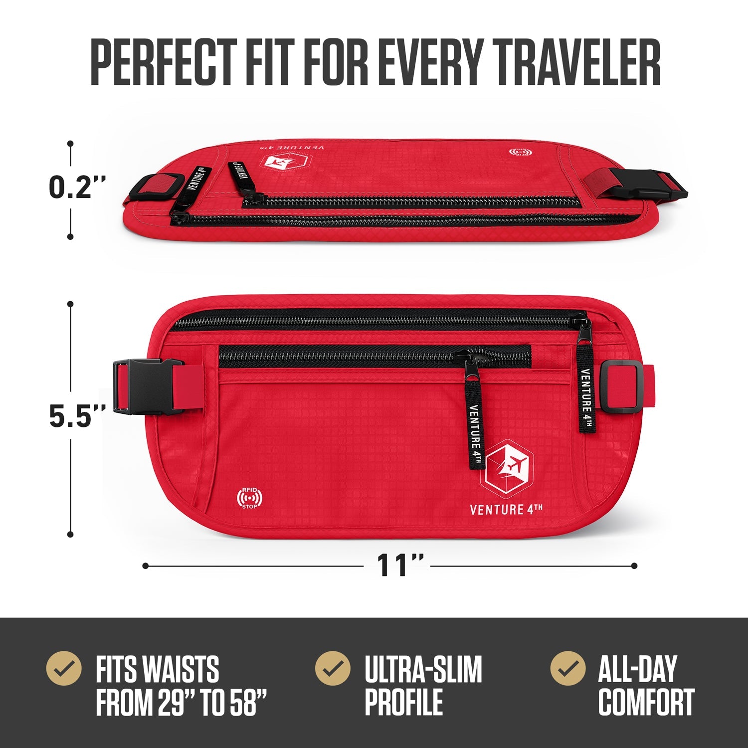 RFID Safe Money Belt — Anti-Theft Hidden Travel Wallet | Fits Up to 56" Waist | 12 Colors
