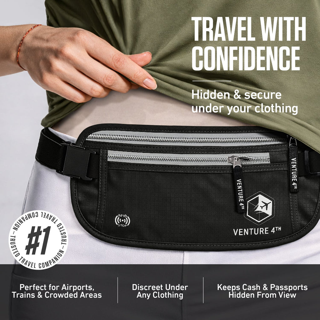 RFID Safe Money Belt — Anti-Theft Hidden Travel Wallet | Fits Up to 56" Waist | 12 Colors