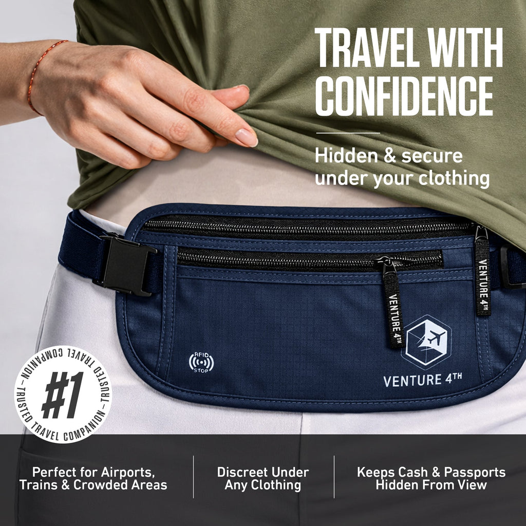 RFID Safe Money Belt — Anti-Theft Hidden Travel Wallet | Fits Up to 56" Waist | 12 Colors