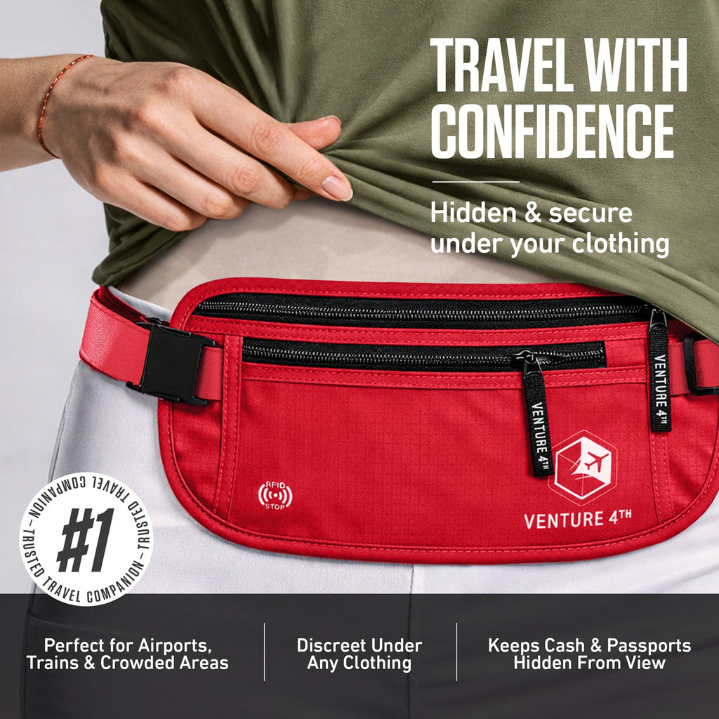 RFID Safe Money Belt — Anti-Theft Hidden Travel Wallet | Fits Up to 56" Waist | 12 Colors