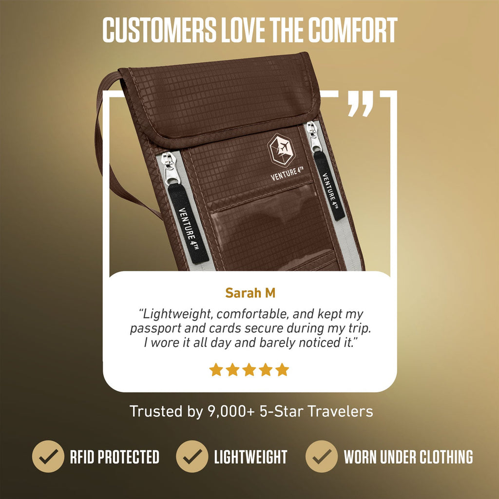 RFID Blocking Neck Pouch — Slim Travel Wallet for Passport, Cards & Phone | 8 Colors