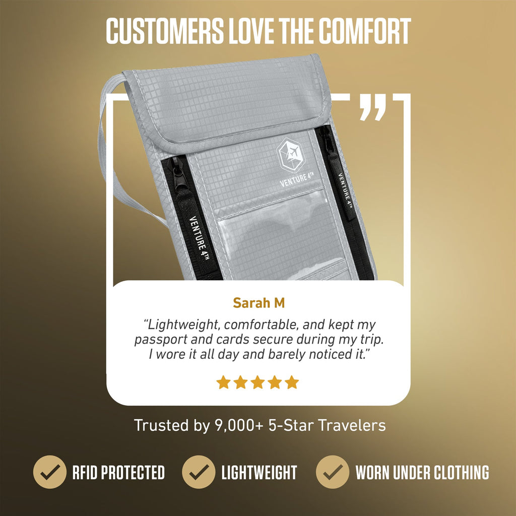 RFID Blocking Neck Pouch — Slim Travel Wallet for Passport, Cards & Phone | 8 Colors