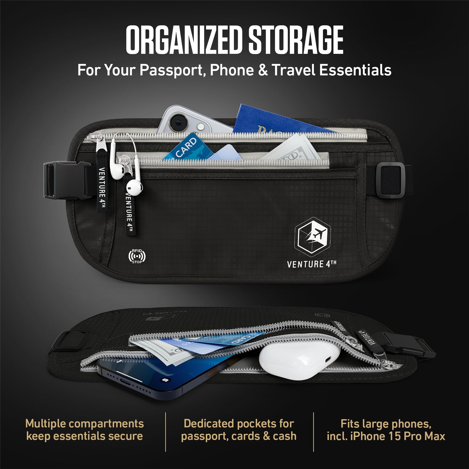 RFID Safe Money Belt — Anti-Theft Hidden Travel Wallet | Fits Up to 56" Waist | 12 Colors