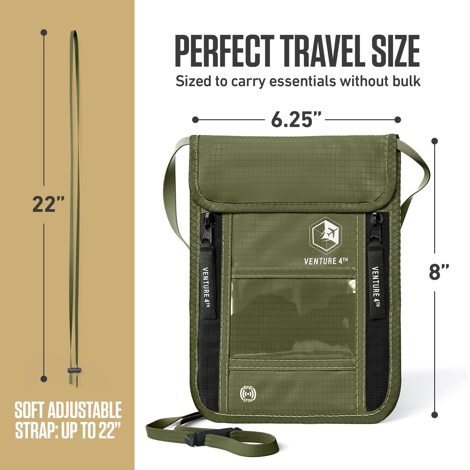 RFID Blocking Neck Pouch — Slim Travel Wallet for Passport, Cards & Phone | 8 Colors