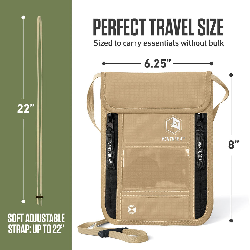 RFID Blocking Neck Pouch — Slim Travel Wallet for Passport, Cards & Phone | 8 Colors