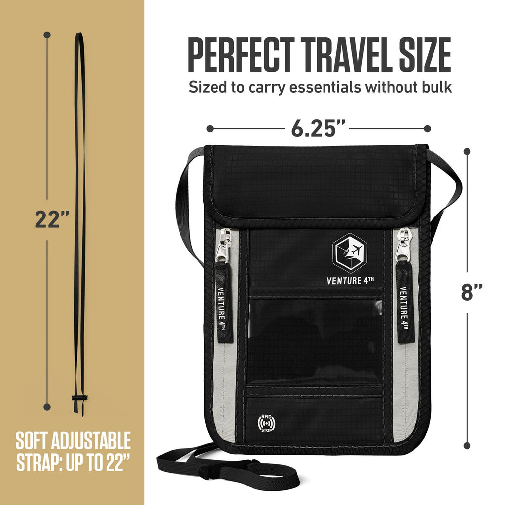 RFID Blocking Neck Pouch — Slim Travel Wallet for Passport, Cards & Phone | 8 Colors