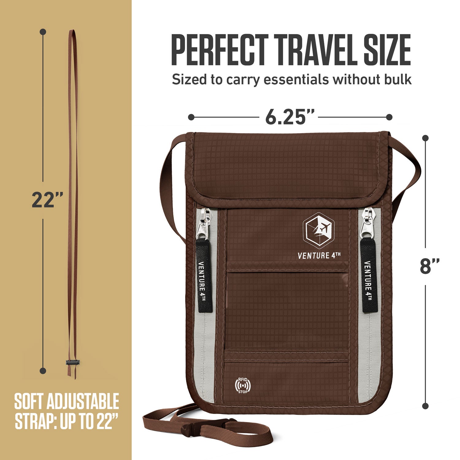 RFID Blocking Neck Pouch — Slim Travel Wallet for Passport, Cards & Phone | 8 Colors