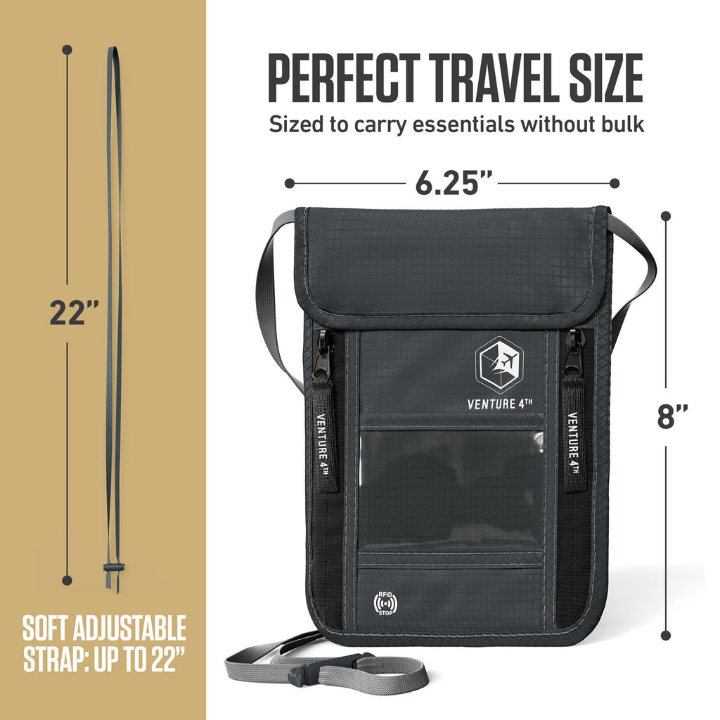 RFID Blocking Neck Pouch — Slim Travel Wallet for Passport, Cards & Phone | 8 Colors