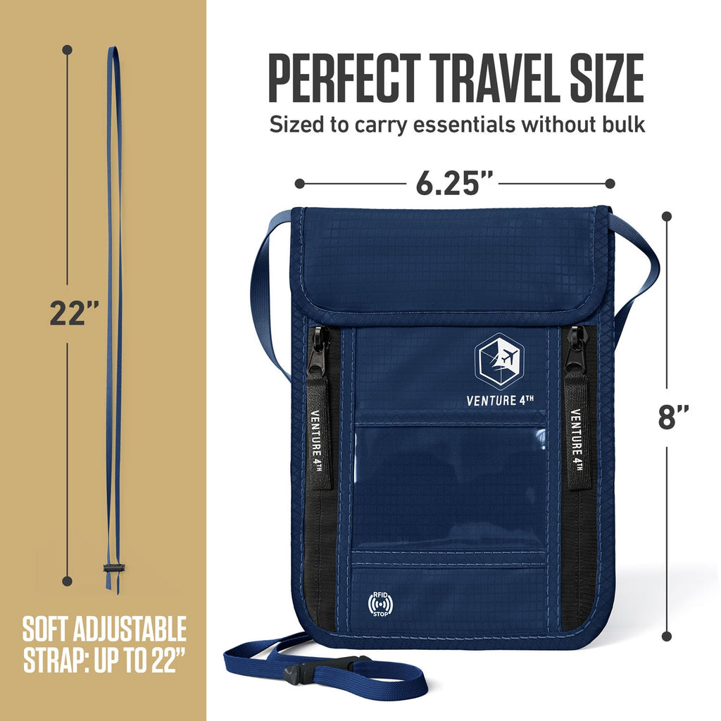 RFID Blocking Neck Pouch — Slim Travel Wallet for Passport, Cards & Phone | 8 Colors