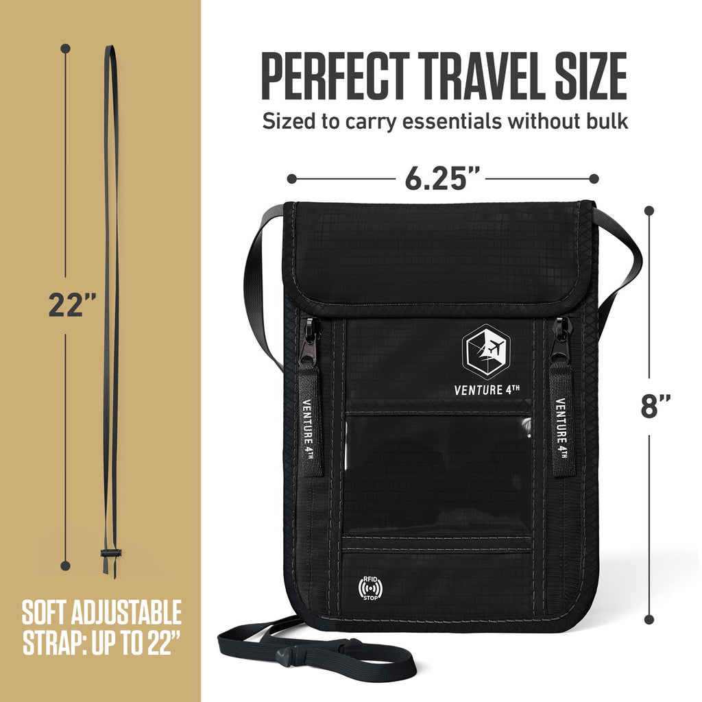RFID Blocking Neck Pouch — Slim Travel Wallet for Passport, Cards & Phone | 8 Colors