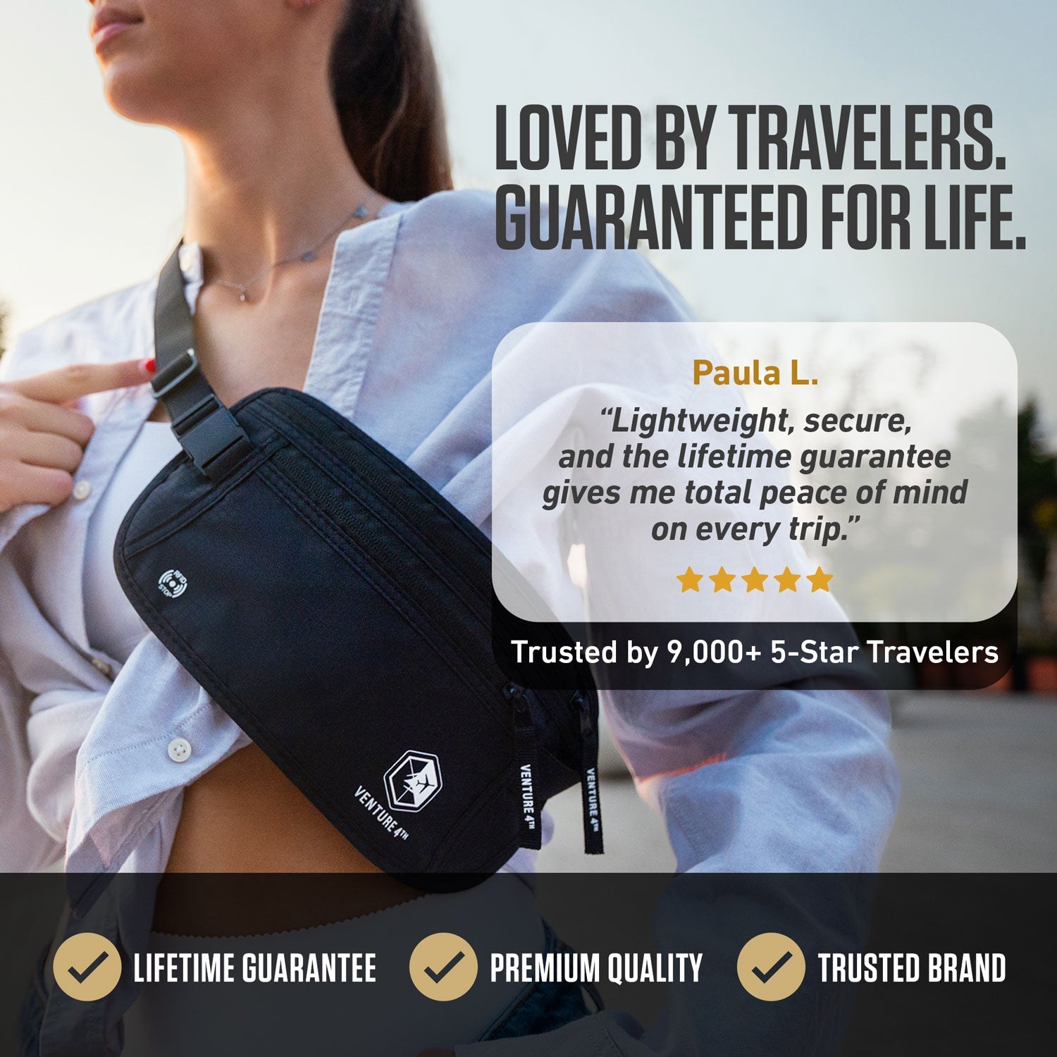 RFID Safe Money Belt — Anti-Theft Hidden Travel Wallet | Fits Up to 56" Waist | 12 Colors