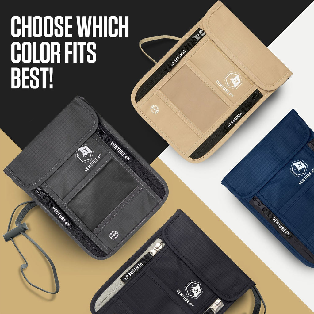 RFID Blocking Neck Pouch — Slim Travel Wallet for Passport, Cards & Phone | 8 Colors