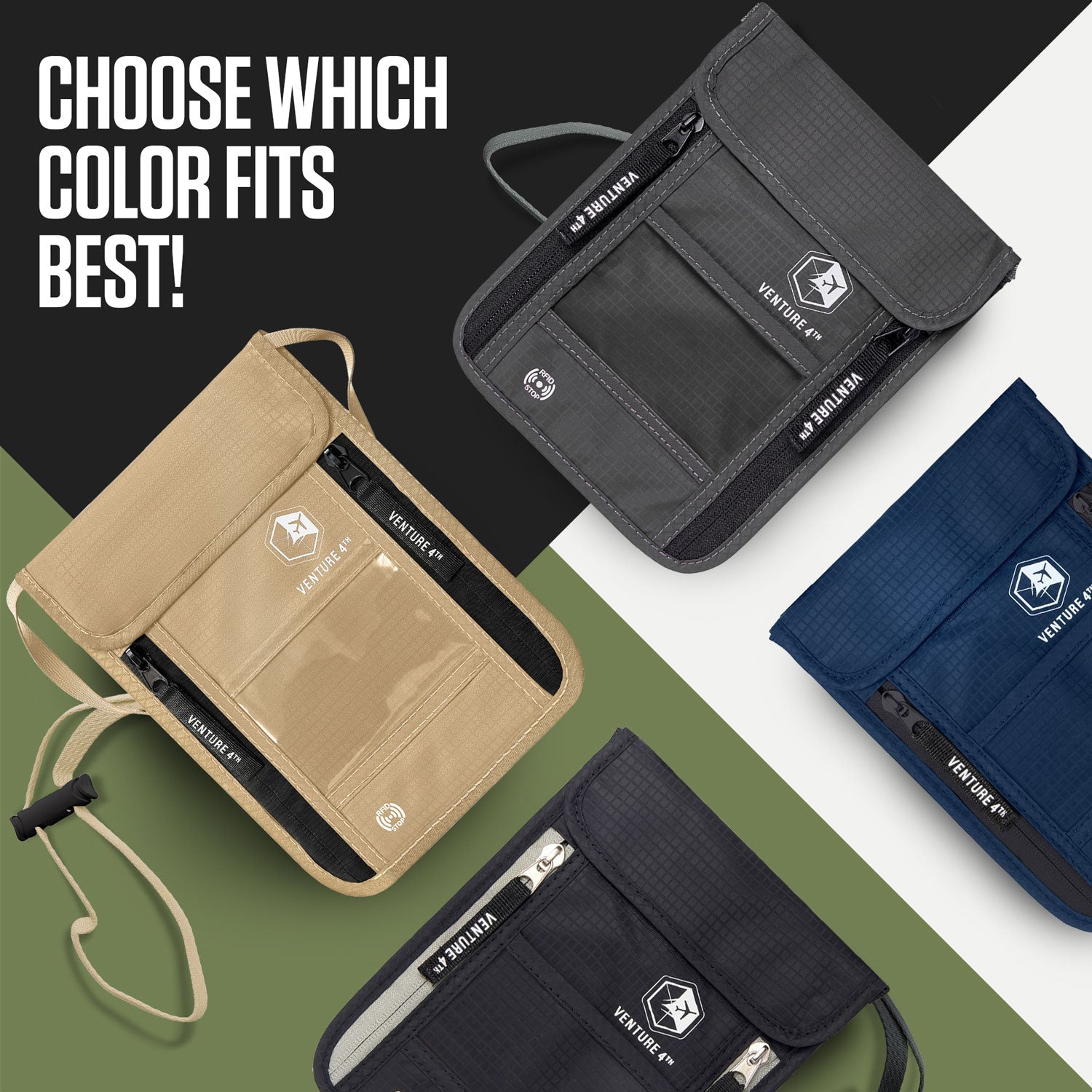 RFID Blocking Neck Pouch — Slim Travel Wallet for Passport, Cards & Phone | 8 Colors