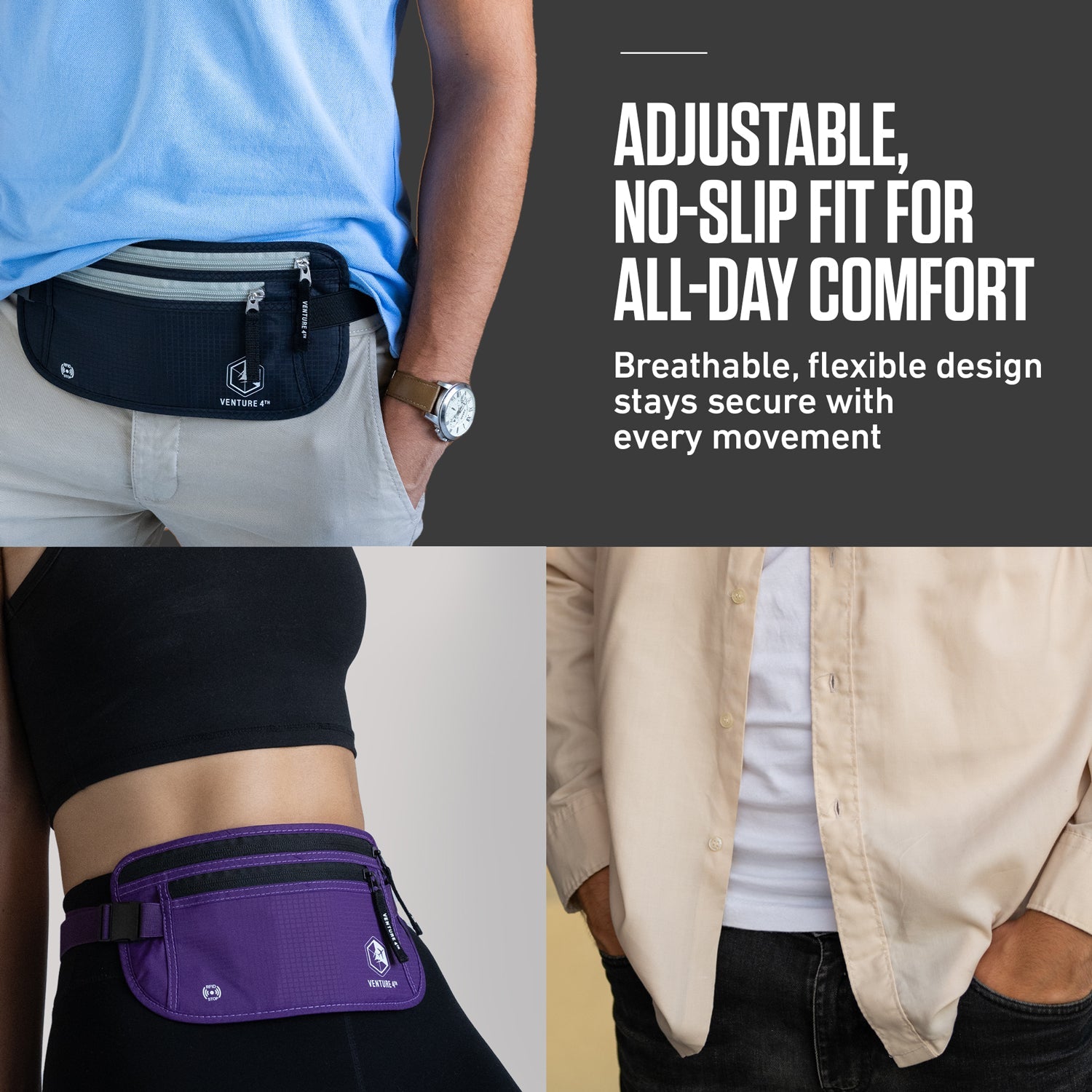RFID Safe Money Belt — Anti-Theft Hidden Travel Wallet | Fits Up to 56" Waist | 12 Colors