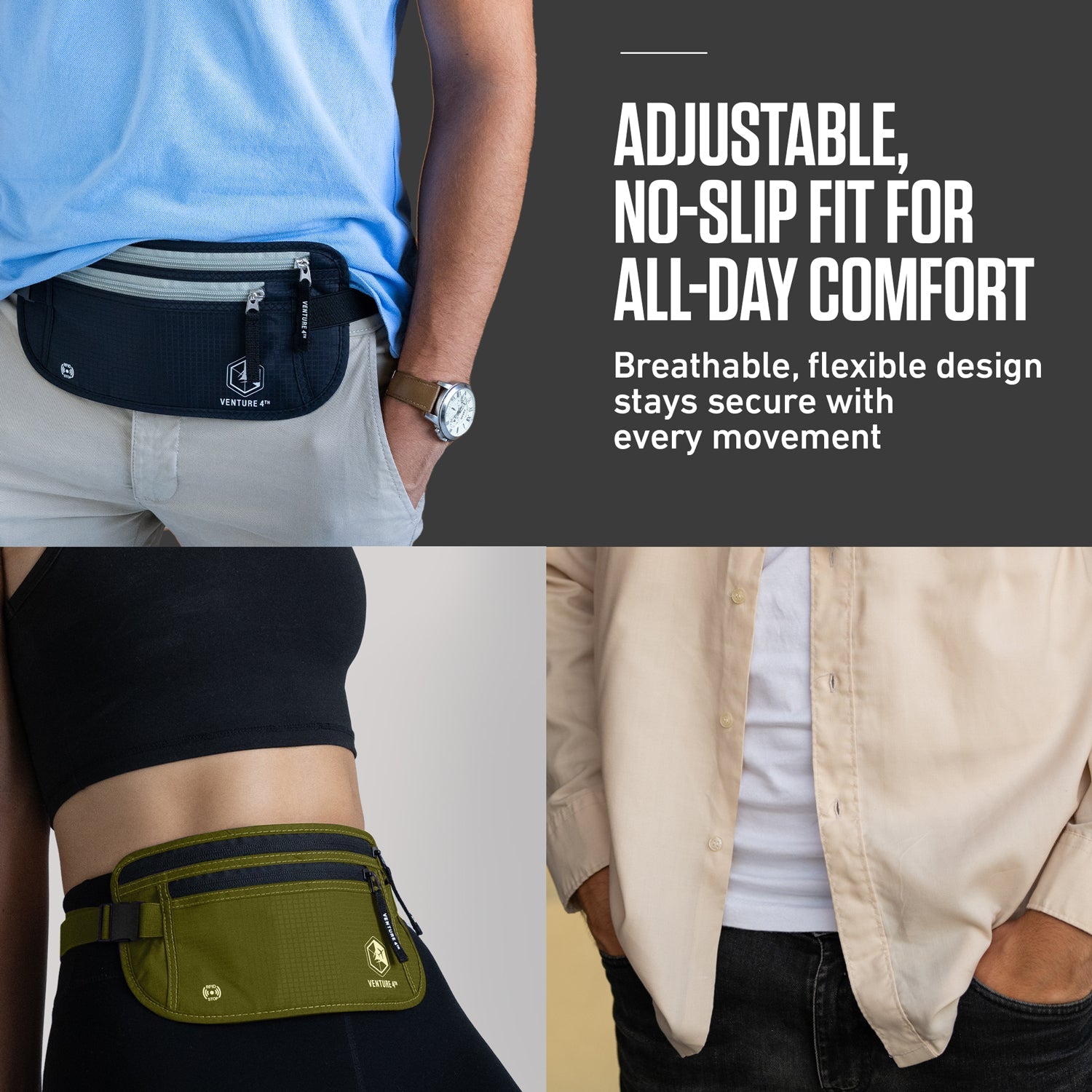 RFID Safe Money Belt — Anti-Theft Hidden Travel Wallet | Fits Up to 56" Waist | 12 Colors