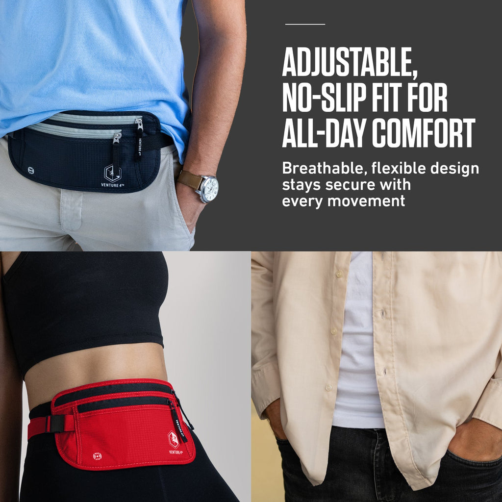 RFID Safe Money Belt — Anti-Theft Hidden Travel Wallet | Fits Up to 56" Waist | 12 Colors