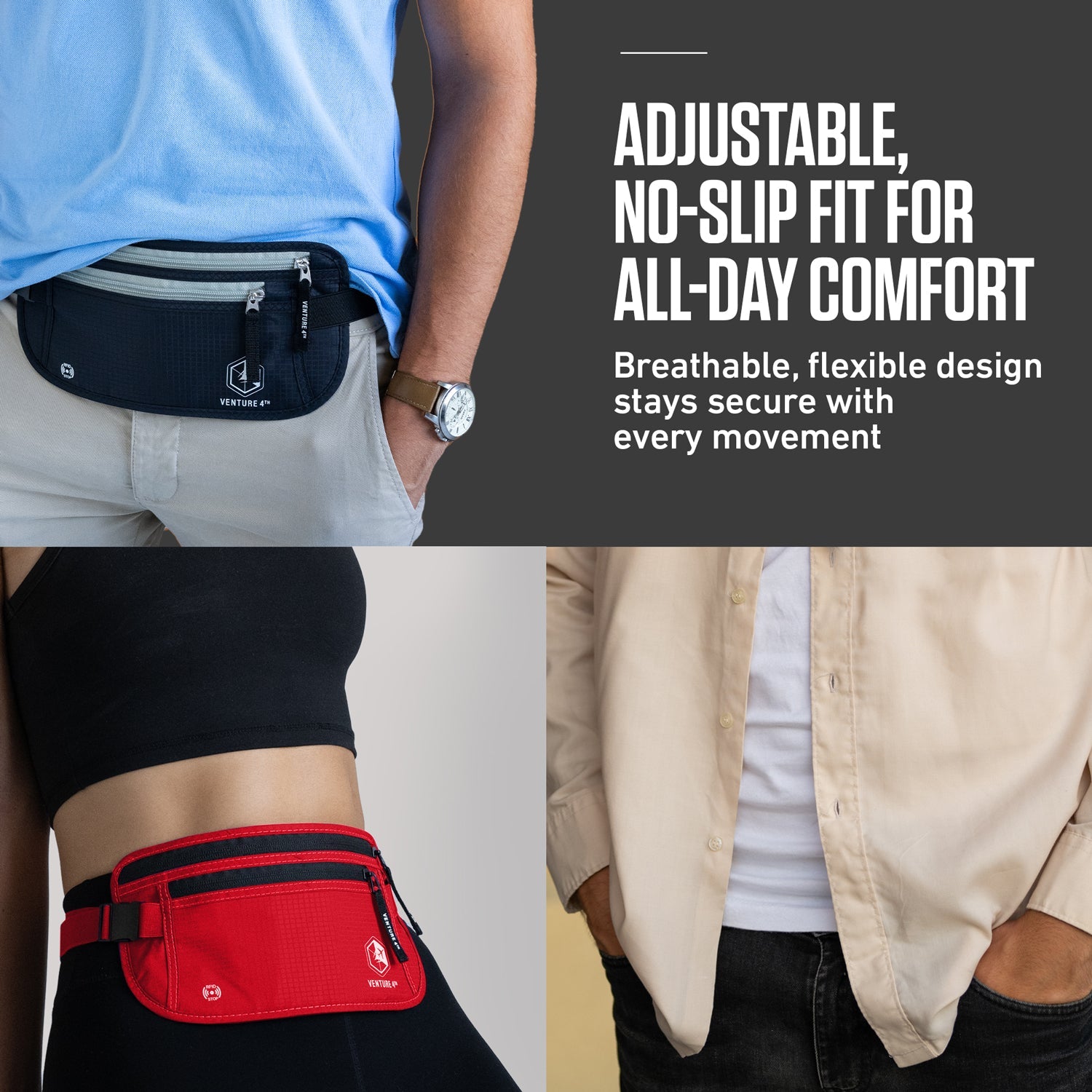 RFID Safe Money Belt — Anti-Theft Hidden Travel Wallet | Fits Up to 56" Waist | 12 Colors
