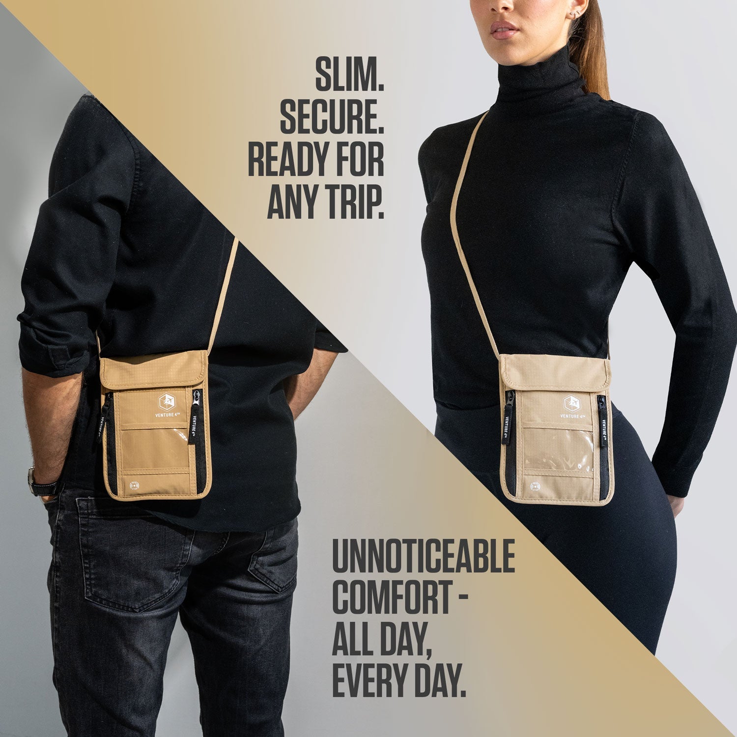 RFID Blocking Neck Pouch — Slim Travel Wallet for Passport, Cards & Phone | 8 Colors