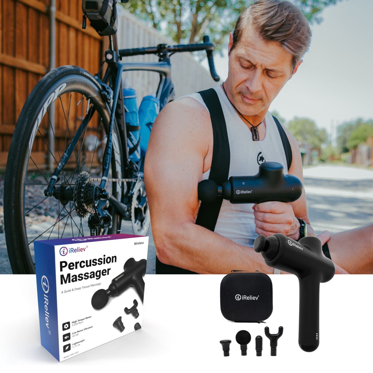 iReliev Percussion Massage Gun – 3-Speed Deep Tissue Massager for Recovery & Pain Relief
