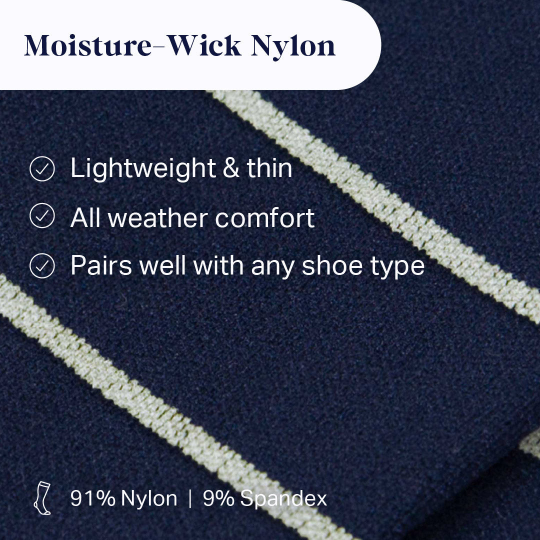 Knee-High Compression Socks — Striped Navy/Sand | Sizes S–XL Including Wide Calf