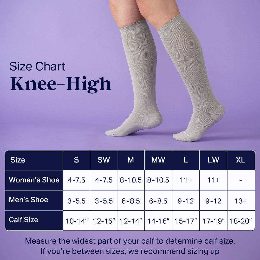 Knee-High Compression Socks — Striped Navy/Sand | Sizes S–XL Including Wide Calf