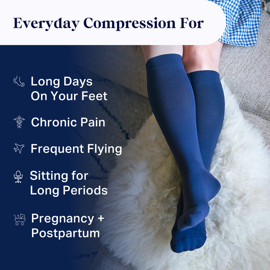 Knee-High Compression Socks — Solid White | 15–20 mmHg Graduated Compression | Sizes S–XL Including Wide Calf