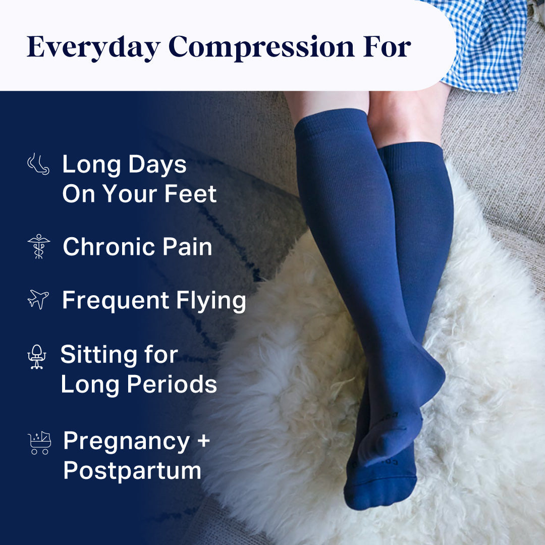 Knee-High Compression Socks — Solid White | 15–20 mmHg Graduated Compression | Sizes S–XL Including Wide Calf