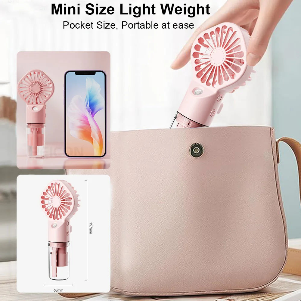 Portable Misting Fan – Handheld Spray Fan with 4 Speeds & USB Rechargeable Battery