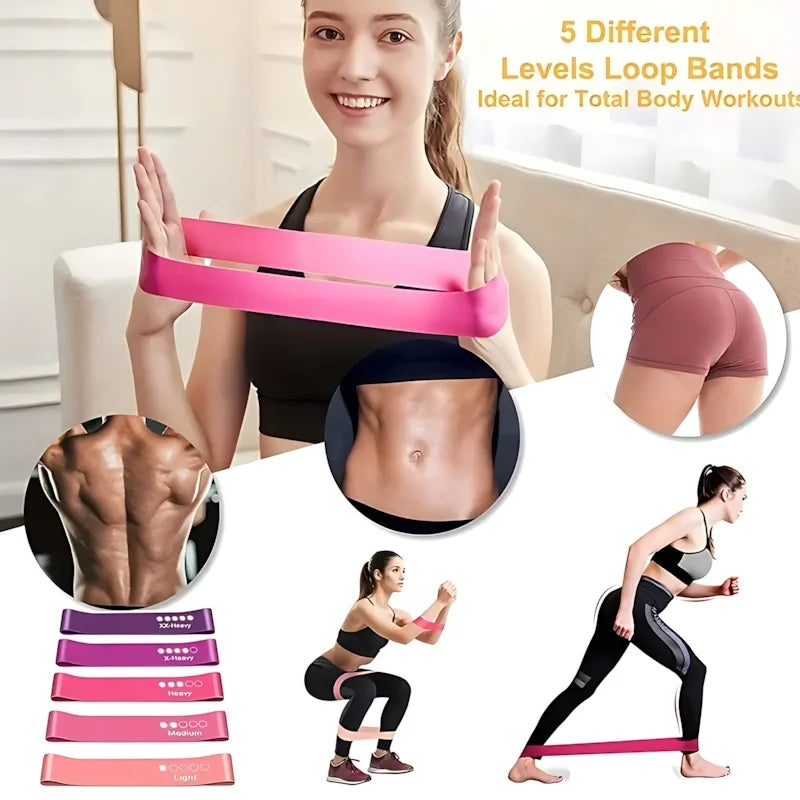 Pink Resistance Bands Set (5 Pcs) – Elastic Loop Bands for a Full Body Workout