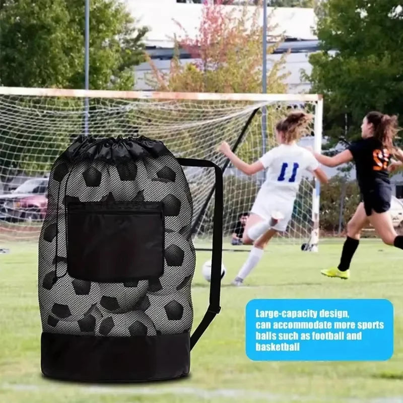 Large Capacity Basketball Football Drawstring Ball Bag Ball Storage Bag Sports Equipment Organiser Bag Shoulder Easy Carry