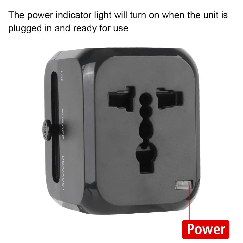 Universal Travel Adapter — US, EU, UK & AU Compatible | 2 USB + USB-C Fast Charging