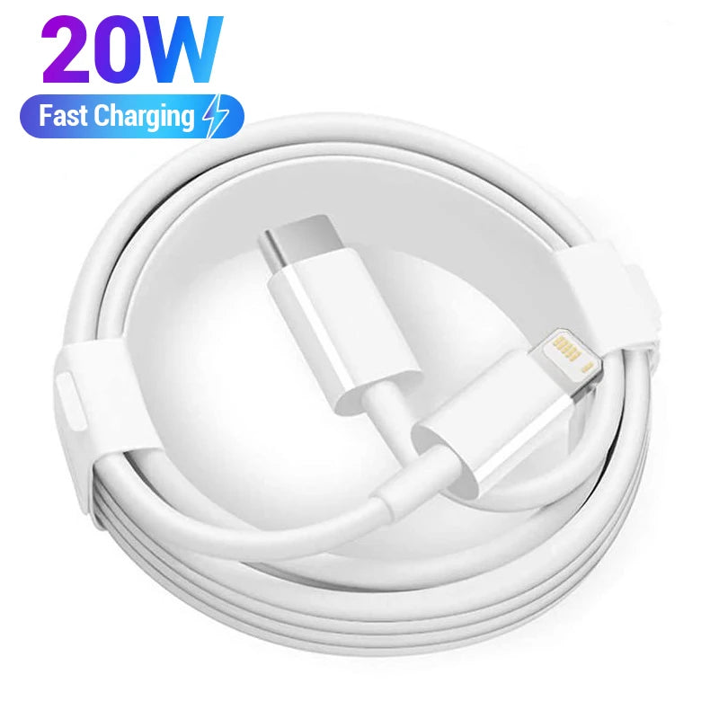 PD 20W Fast Charging Cable — USB-C to Lightning, USB-C to USB-C | iPhone 6 through 15, iPad & Android Compatible