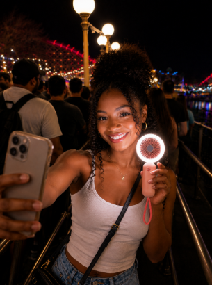 Mini Portable Fan with LED Glow Light — Content Creator Essential for Travel at Home or On-the-Go.