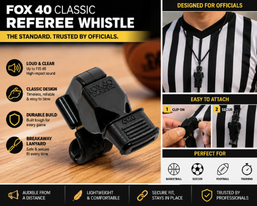 Fox 40 Finger Whistle – Pealess Whistle with Cushion Mouth Grip & Adjustable Finger Grip