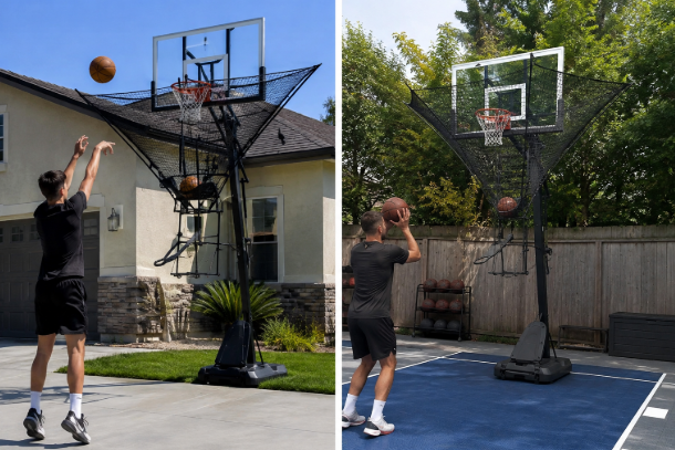 Dr. Dish IC3 Basketball Shot Trainer Rebounder – Portable Net Return System for 3x More Reps