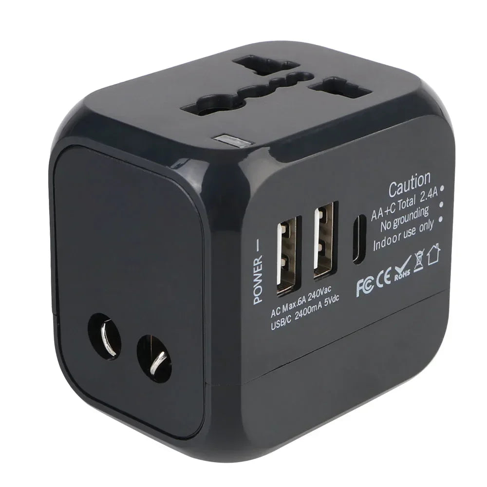 Universal Travel Adapter — US, EU, UK & AU Compatible | 2 USB + USB-C Fast Charging