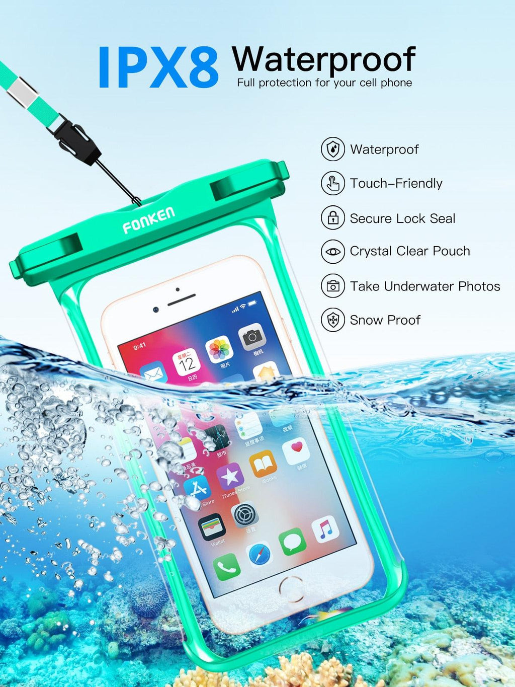 IPX8 Waterproof Phone Case Pouch — Waterproof to 30m | Full Touchscreen Access | Fits Up to 6.5" | 3 Colors