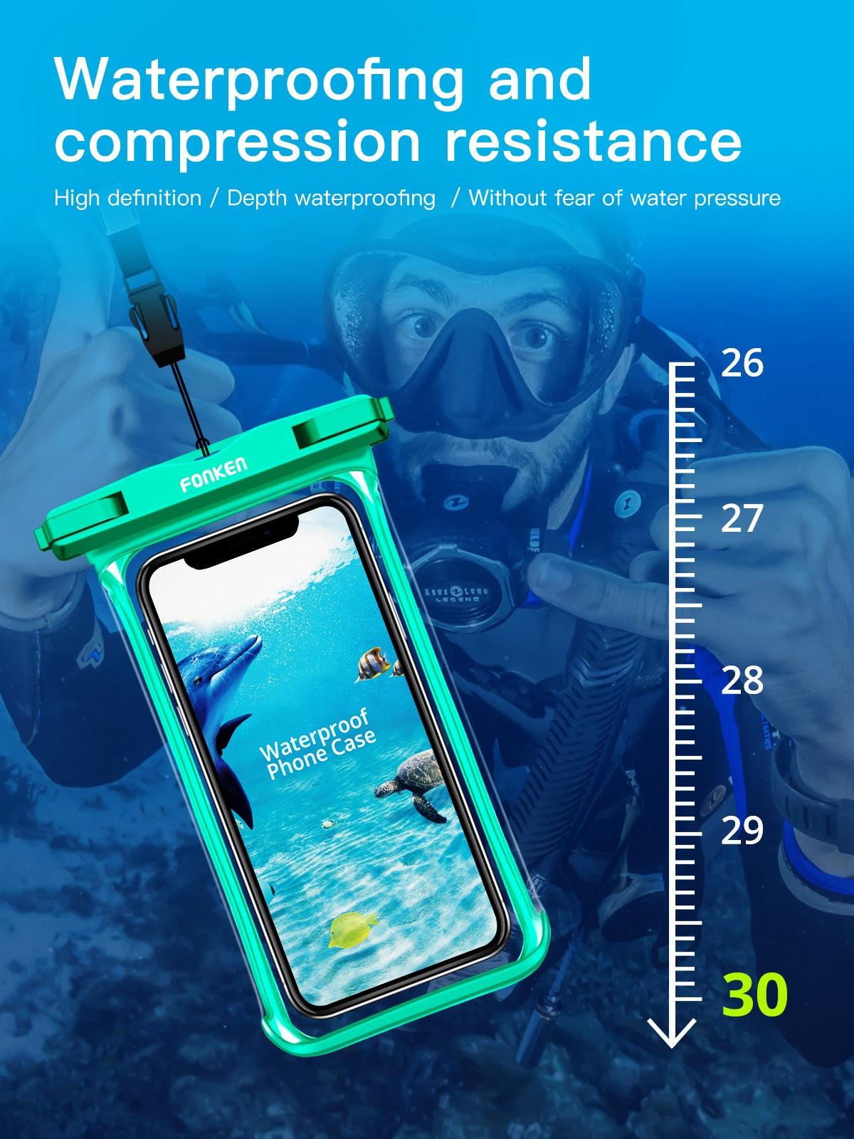 IPX8 Waterproof Phone Case Pouch — Waterproof to 30m | Full Touchscreen Access | Fits Up to 6.5" | 3 Colors