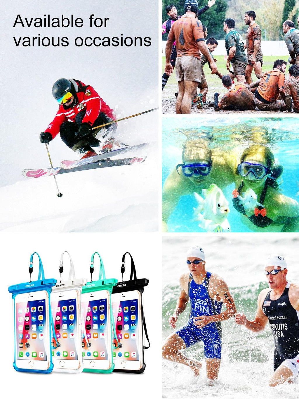 IPX8 Waterproof Phone Case Pouch — Waterproof to 30m | Full Touchscreen Access | Fits Up to 6.5" | 3 Colors