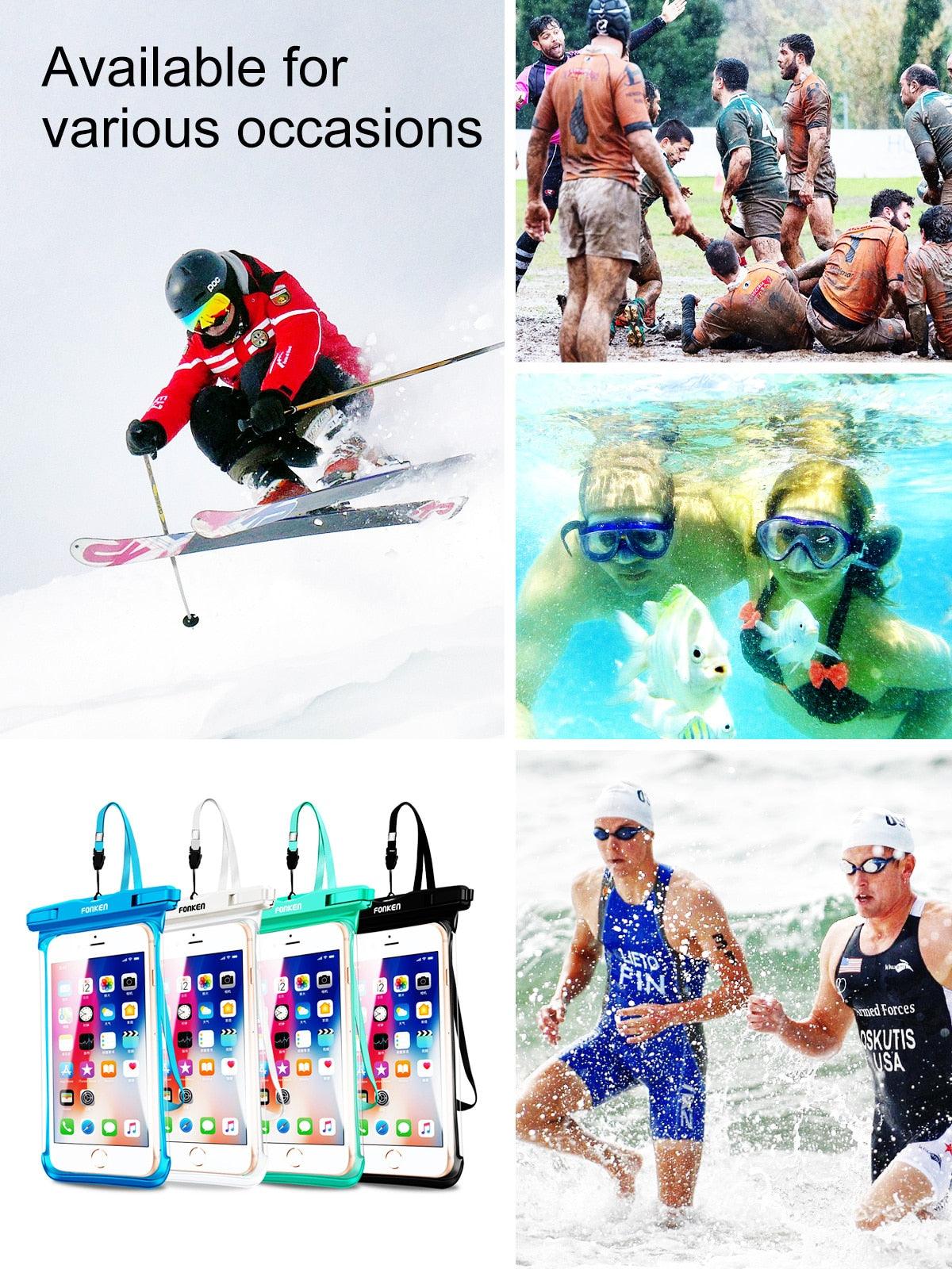 IPX8 Waterproof Phone Case Pouch — Waterproof to 30m | Full Touchscreen Access | Fits Up to 6.5" | 3 Colors