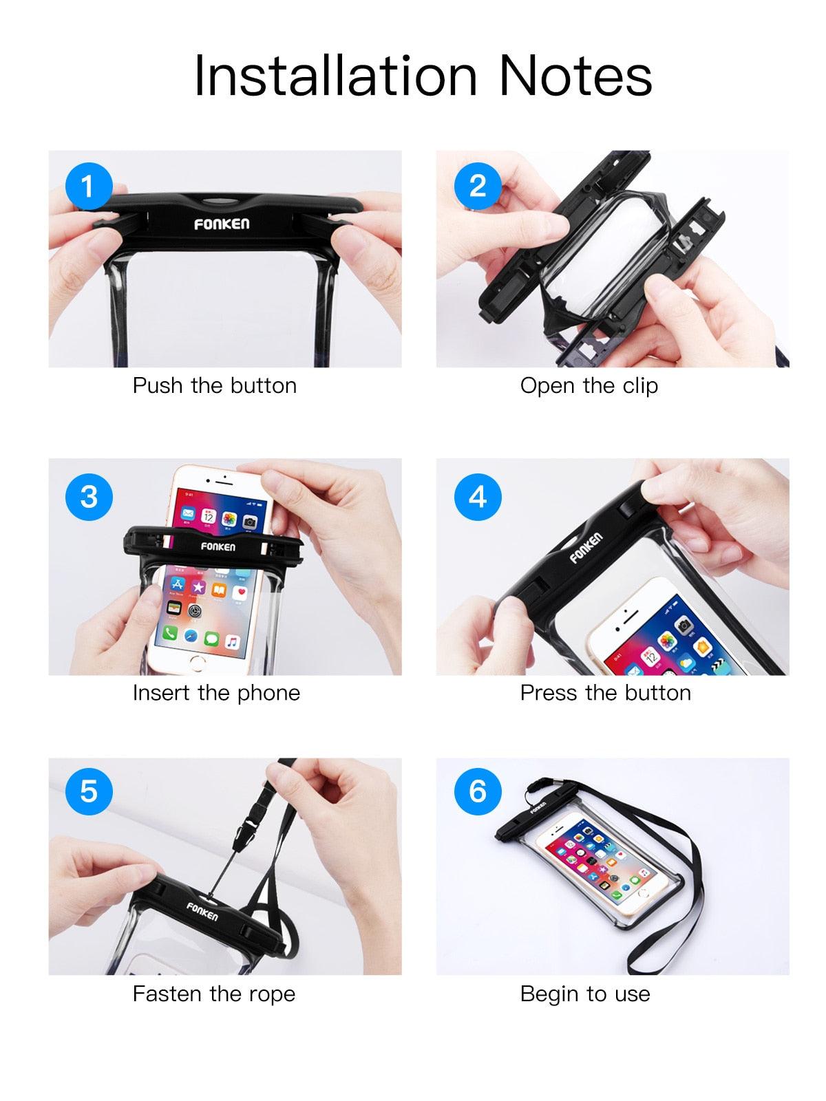 IPX8 Waterproof Phone Case Pouch — Waterproof to 30m | Full Touchscreen Access | Fits Up to 6.5" | 3 Colors
