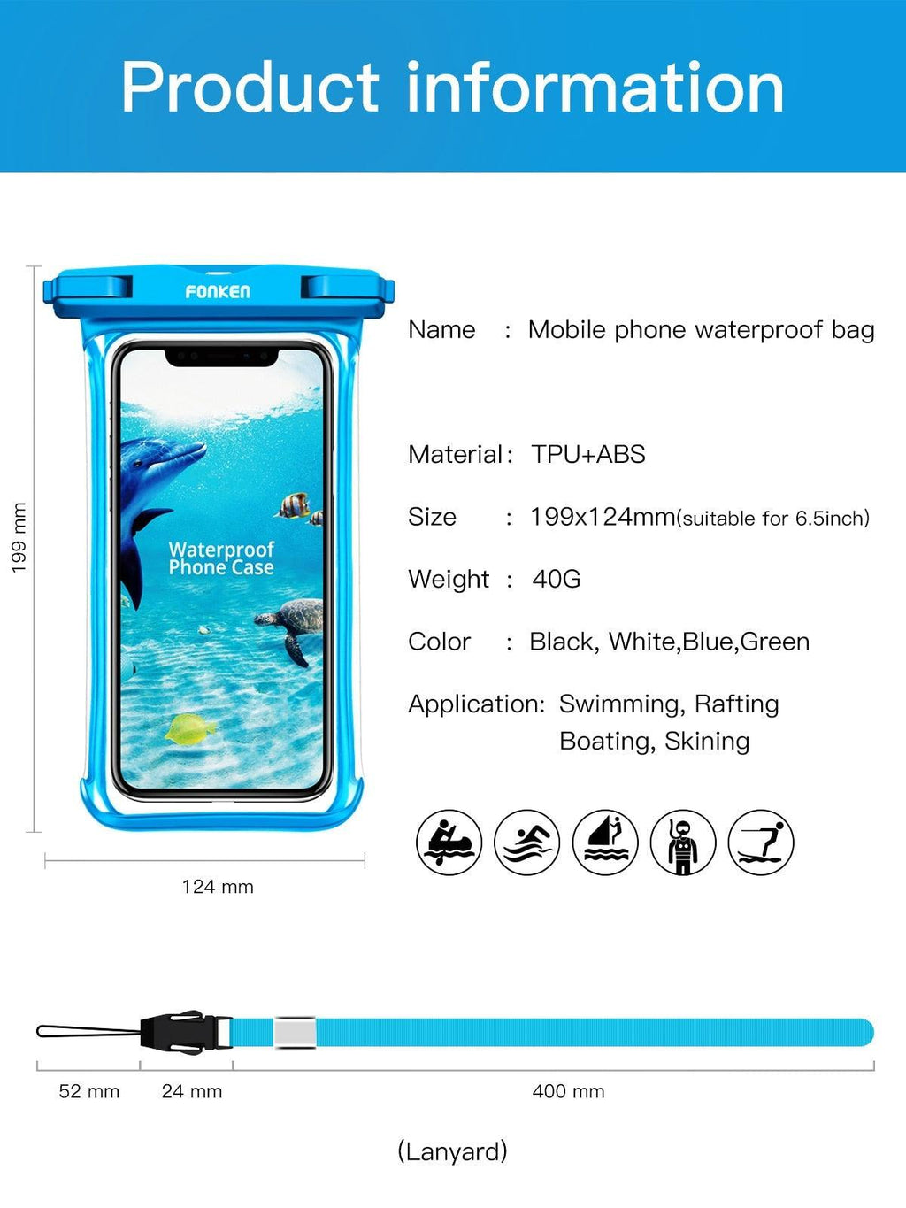 IPX8 Waterproof Phone Case Pouch — Waterproof to 30m | Full Touchscreen Access | Fits Up to 6.5" | 3 Colors