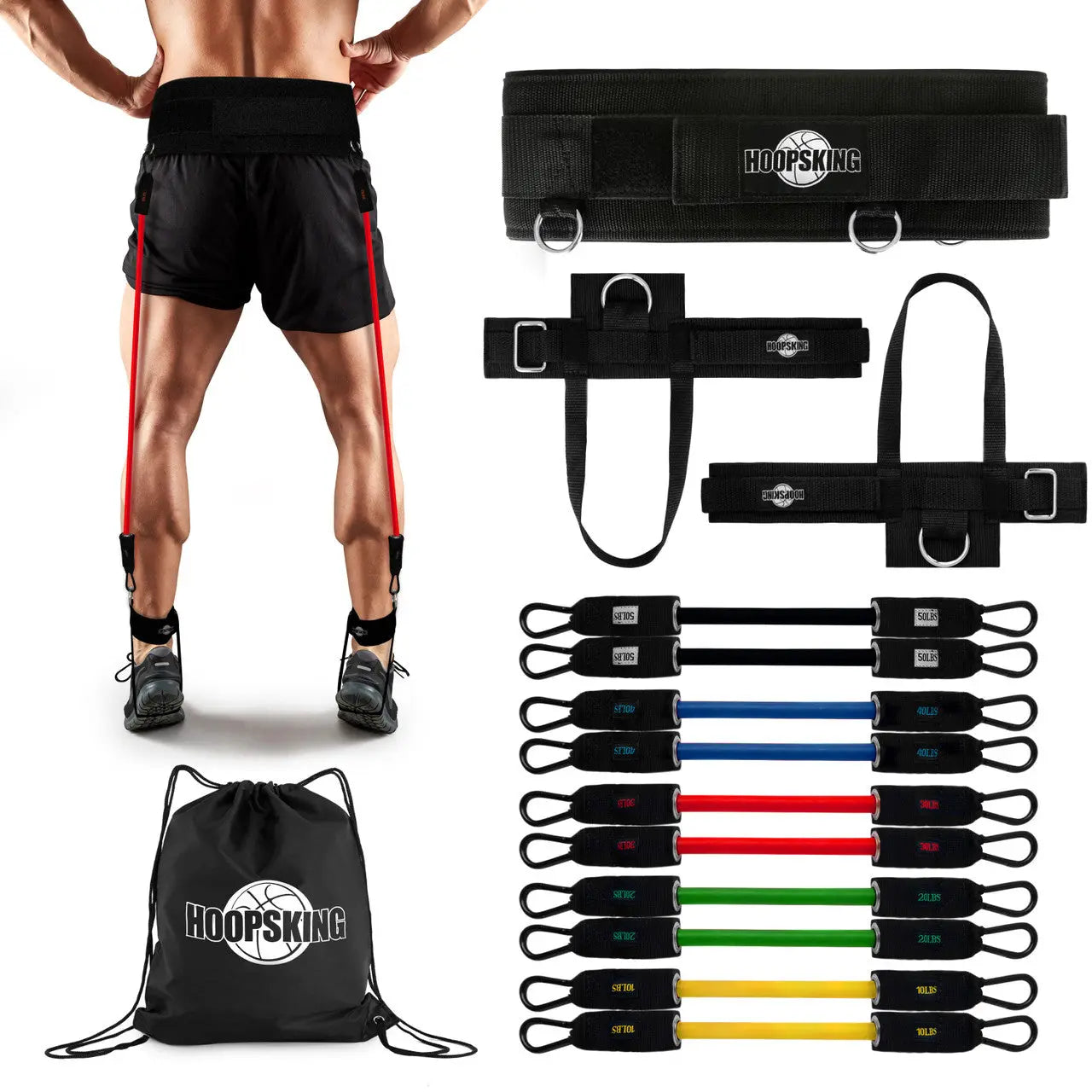 HoopsKing Vertical Jump Trainer – Waist-to-Heel Resistance Bands for Basketball & Volleyball