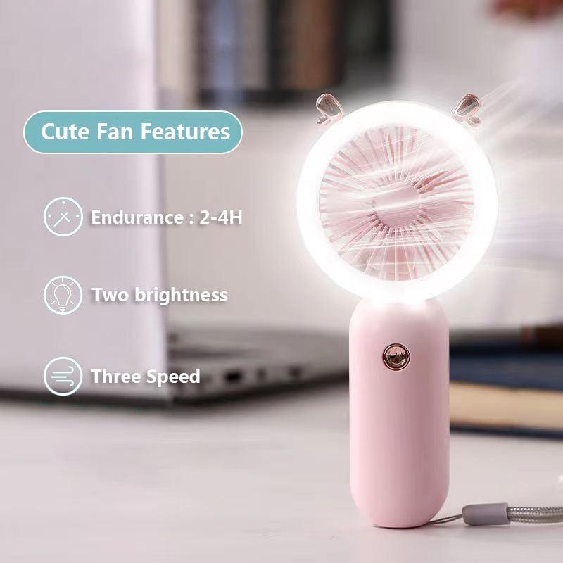 Mini Portable Fan with LED Glow Light — Content Creator Essential for Travel at Home or On-the-Go.